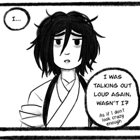 Webcomic panel with a tired looking Takeshi, saying 'I... I was talking out loud again, wasn't I? As if I don't look crazy enough.'